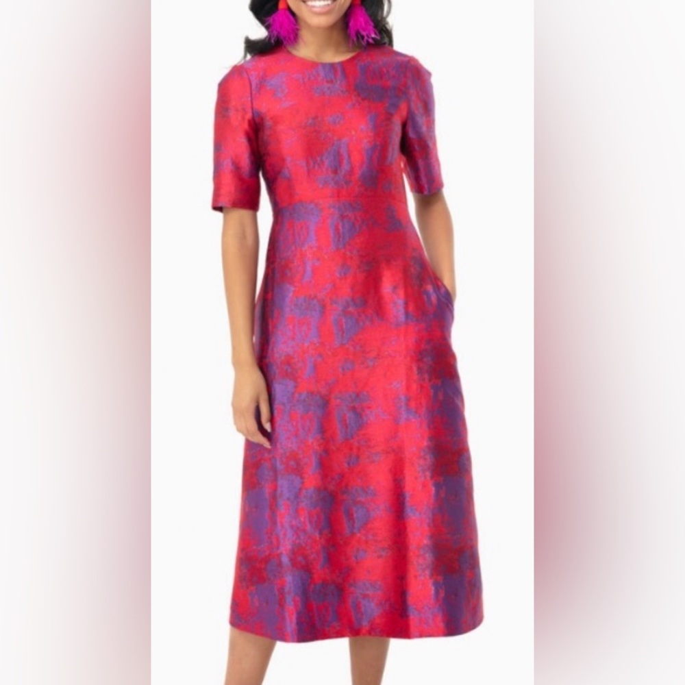 Tuckernuck - Red & Purple Brocade Short Sleeve Dress